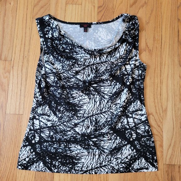 Talbots Petites S Black & White Abstract Print Sleeveless Top - Picture 3 of 4